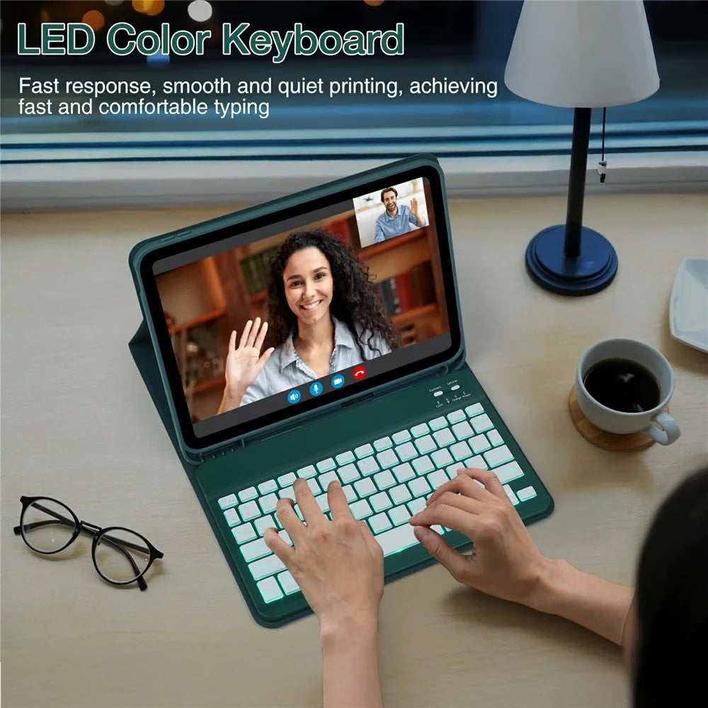 SK-1109A For iPad Pro 11 (2024) Tablet Case Leather Cover with BT Keyboard - Midnight Green - 5