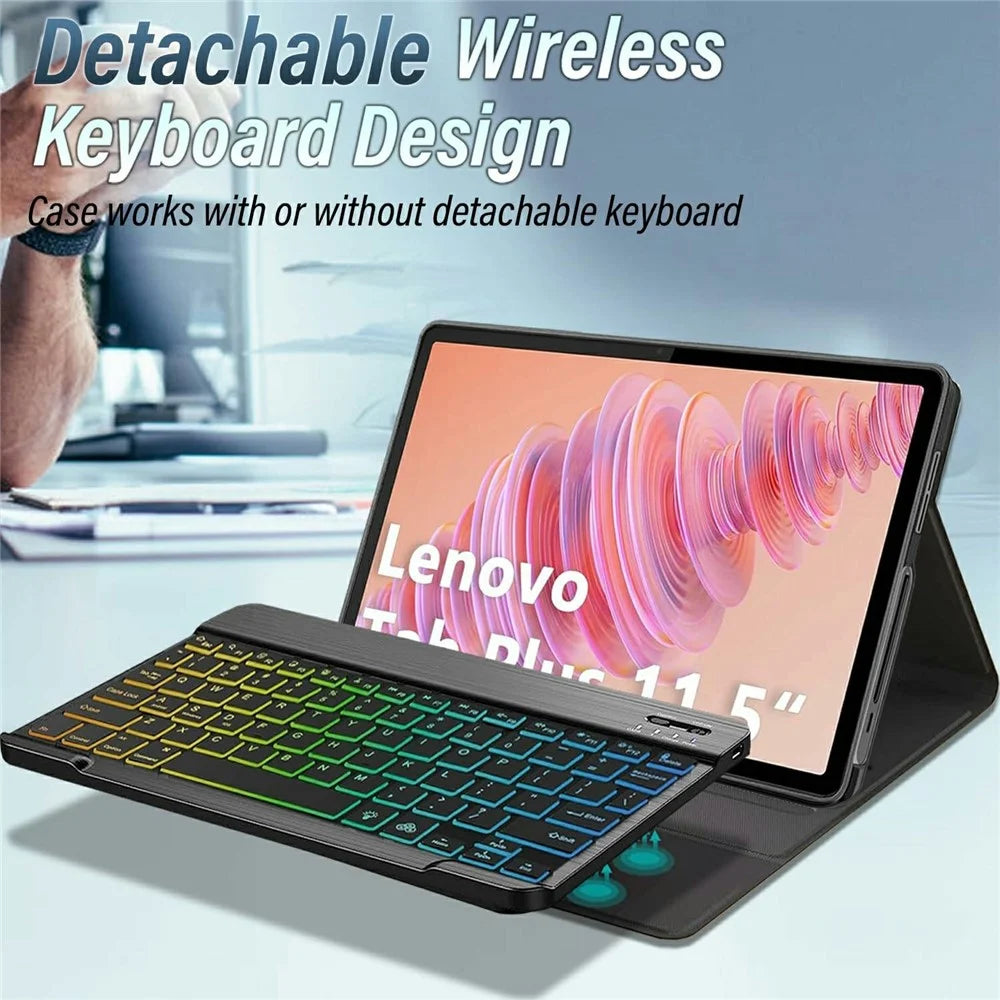 RGB-P11.5 For Lenovo Tab Plus 11.5 Inch 2024 (TB351FU) RGB Backlit Bluetooth-Compatible Keyboard Leather Case with Pen Slot - 2