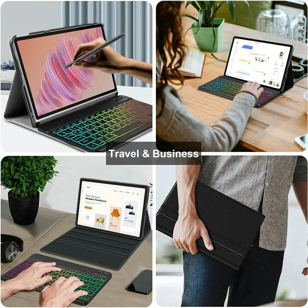 RGB-P11.5 For Lenovo Tab Plus 11.5 Inch 2024 (TB351FU) RGB Backlit Bluetooth-Compatible Keyboard Leather Case with Pen Slot - 5