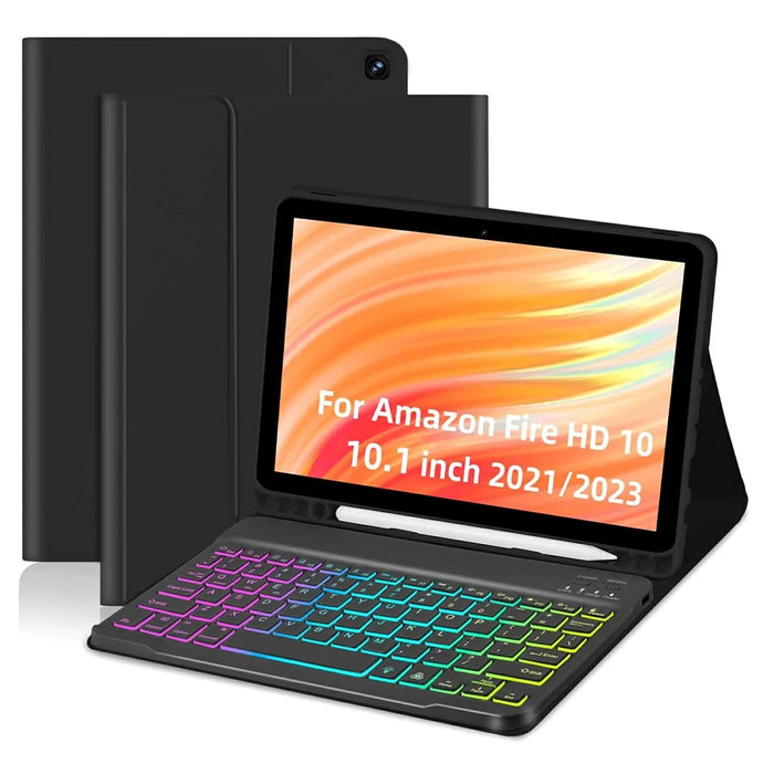 RGB-HD10.1(21 / 23) For Amazon Fire HD 10 Plus (2023) (2021) / Fire HD 10 (2023) (2021) Bluetooth-Compatible Keyboard with Tri Color Backlit - 1