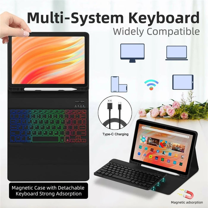 RGB-HD10.1(21 / 23) For Amazon Fire HD 10 Plus (2023) (2021) / Fire HD 10 (2023) (2021) Bluetooth-Compatible Keyboard with Tri Color Backlit - 6