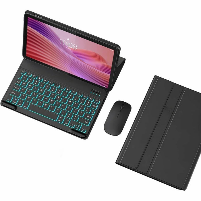 For Lenovo Tab 10.1 (2025) TB-311FU / TB-311XU Backlit Design Bluetooth-Compatible Keyboard Case with Mouse Combo Set - Black - 1