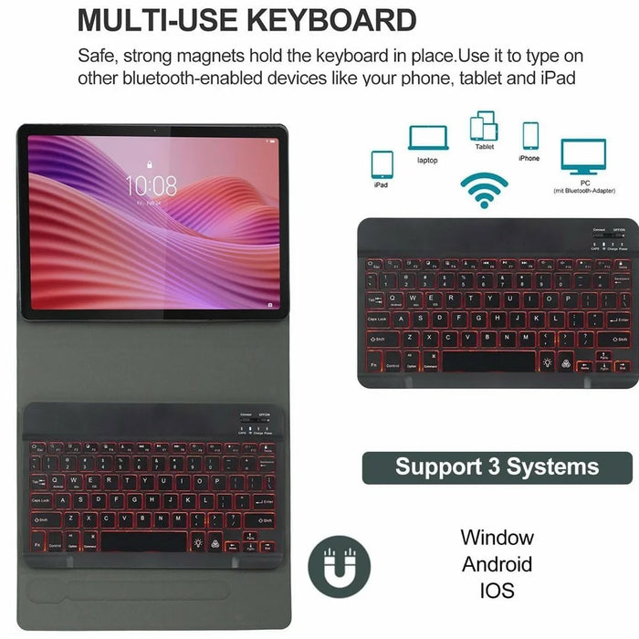 For Lenovo Tab 10.1 (2025) TB-311FU / TB-311XU Backlit Design Bluetooth-Compatible Keyboard Case with Mouse Combo Set - Black - 3