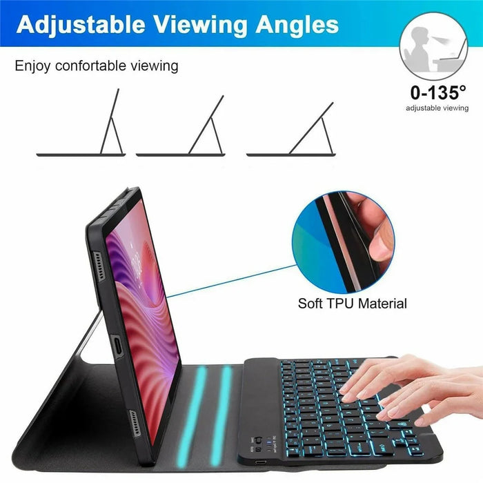 For Lenovo Tab 10.1 (2025) TB-311FU / TB-311XU Backlit Design Bluetooth-Compatible Keyboard Case with Mouse Combo Set - Black - 5