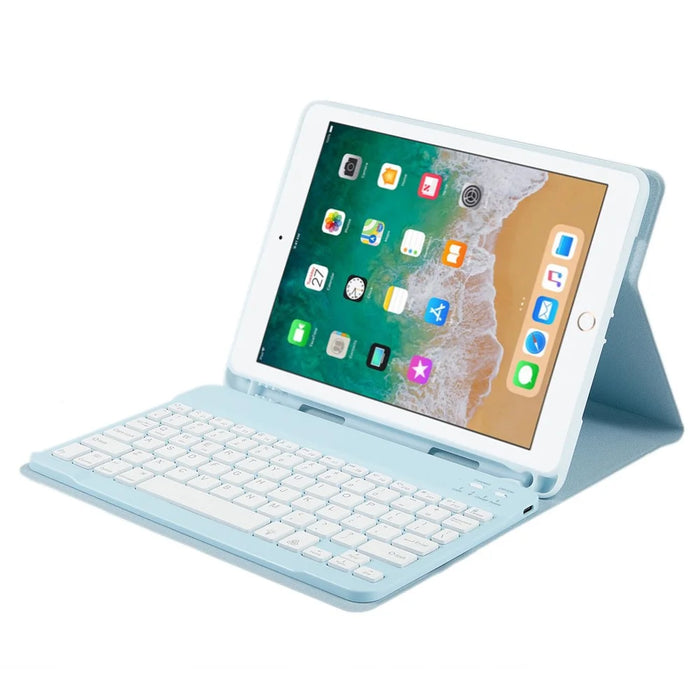 SK-9709D Leather Case For iPad 9.7-inch (2018) / (2017) / Air (2013) / Air 2 , Colorful Backlit Bluetooth-Compatible Keyboard - Sky Blue - 2