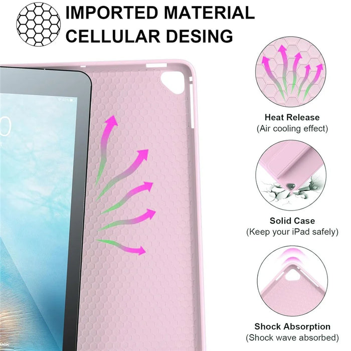 Skin Touch Leather Case for iPad Air 2 / Air (2013) / iPad 9.7-inch (2018) (2017) Bluetooth-Compatible Keyboard Stand Cover - Pink - 4