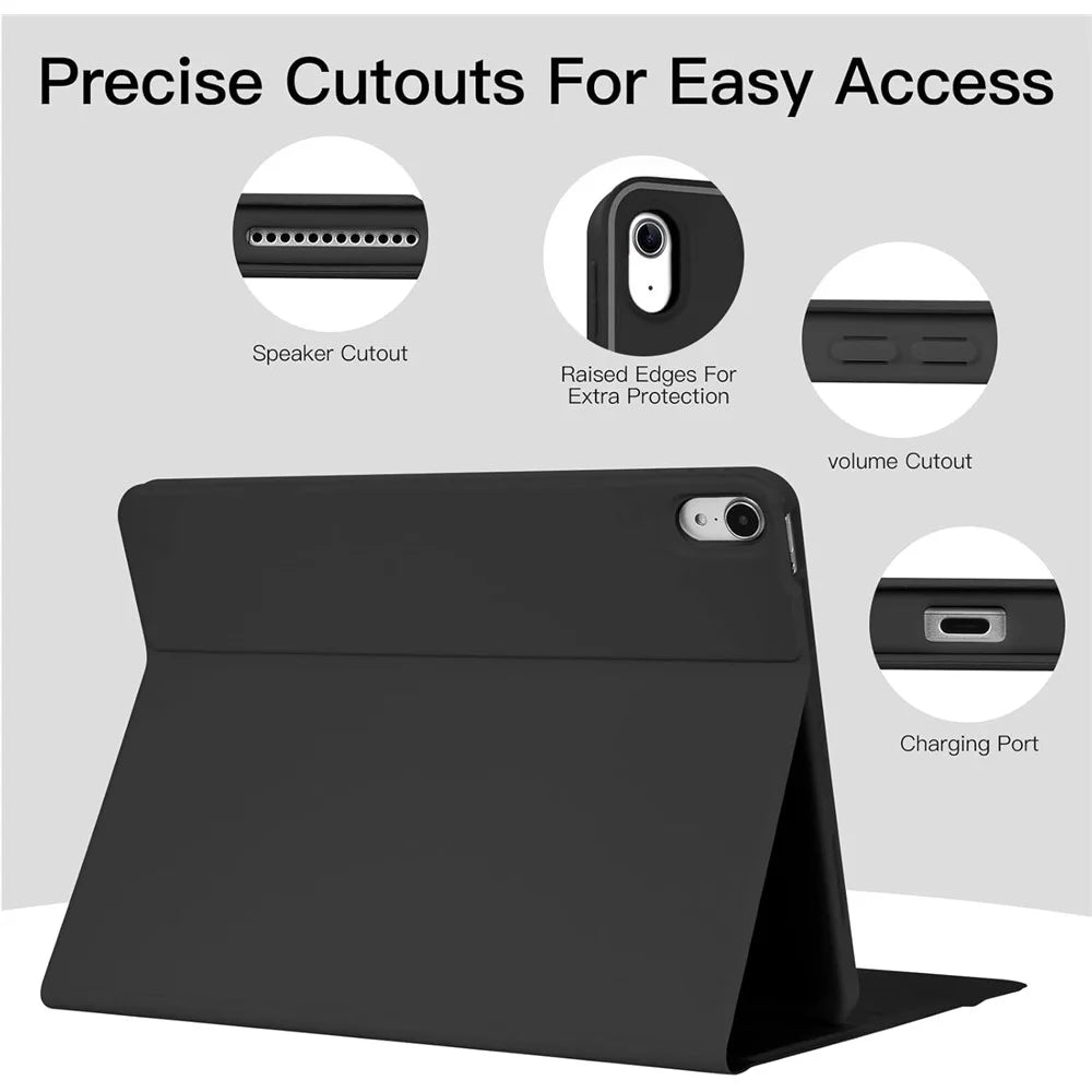 For iPad (2025) / iPad 10.9 (2022) Skin Touch Leather Case Bluetooth-Compatible Keyboard Stand Cover - Black - 3