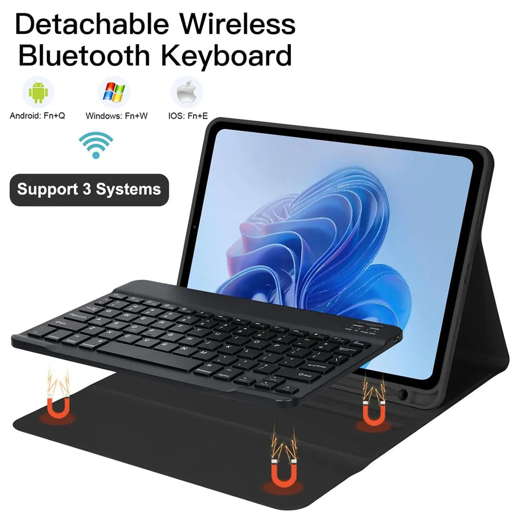 For iPad (2025) / iPad 10.9 (2022) Skin Touch Leather Case Bluetooth-Compatible Keyboard Stand Cover - Black - 4