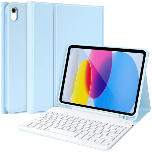 Leather Case for iPad Air 11 (2026) / (2025) (2024) / iPad Air (2022) (2020) Bluetooth-Compatible Keyboard Stand Cover - Sky Blue - 1