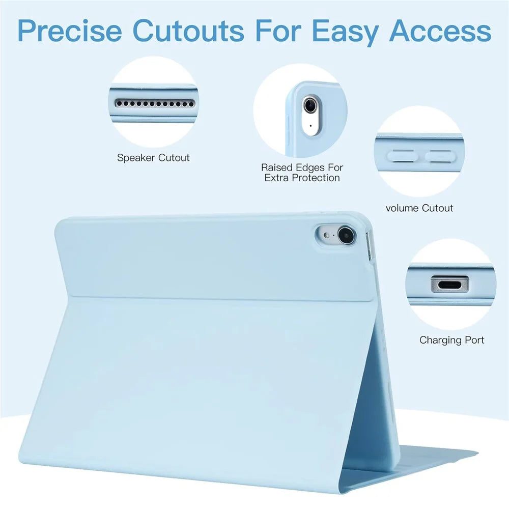 Leather Case for iPad Air 11 (2026) / (2025) (2024) / iPad Air (2022) (2020) Bluetooth-Compatible Keyboard Stand Cover - Sky Blue - 3