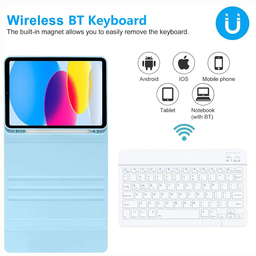 Leather Case for iPad Air 11 (2026) / (2025) (2024) / iPad Air (2022) (2020) Bluetooth-Compatible Keyboard Stand Cover - Sky Blue - 4