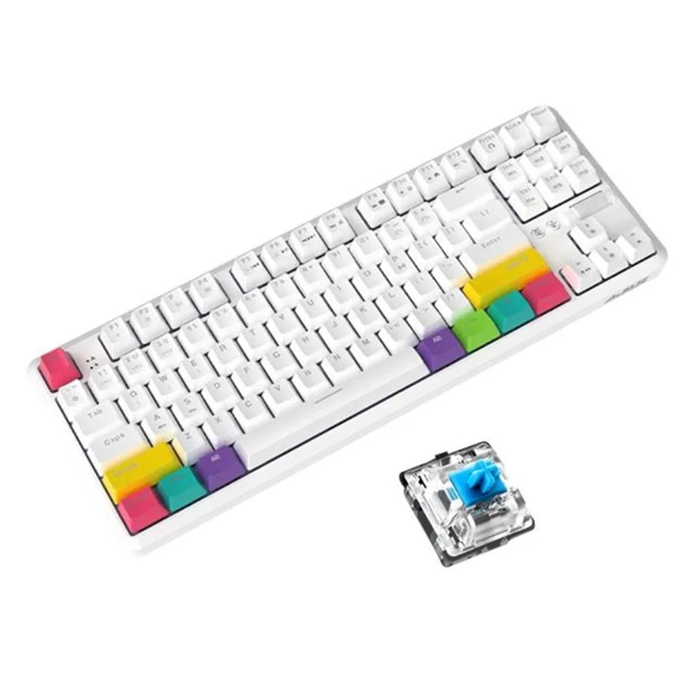 AJAZZ K870T Wired/Wireless Bluetooth-compatible Keyboard 87 Keys Dual Mode Keyboard with RGB Backlight for Phone Laptop - White / Blue Switch - 1