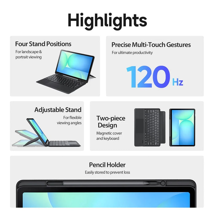 DUX DUCIS For Samsung Galaxy Tab S10 FE+ Bluetooth-compatible Keyboards  Magnetic Detachable PU Leather Tablet Cover - Black - 3