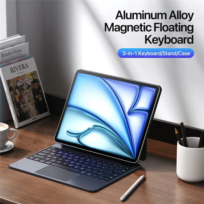 DUX DUCIS For iPad Air 13 (2026) / (2025) / (2024) / 12.9 (2022) / (2021) / (2020) / (2018) MK Pro Series Leather Case Magnetic Floating Keyboard with Trackpad - Black - 4