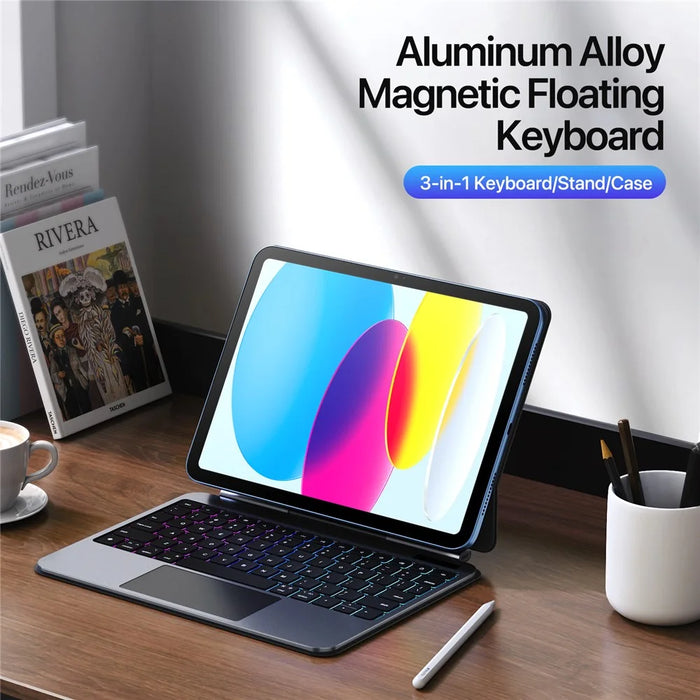 DUX DUCIS For iPad (2025) / iPad 10.9 (2022)  MK Pro Series Leather Case Magnetic Floating Keyboard with Trackpad - Black - 4
