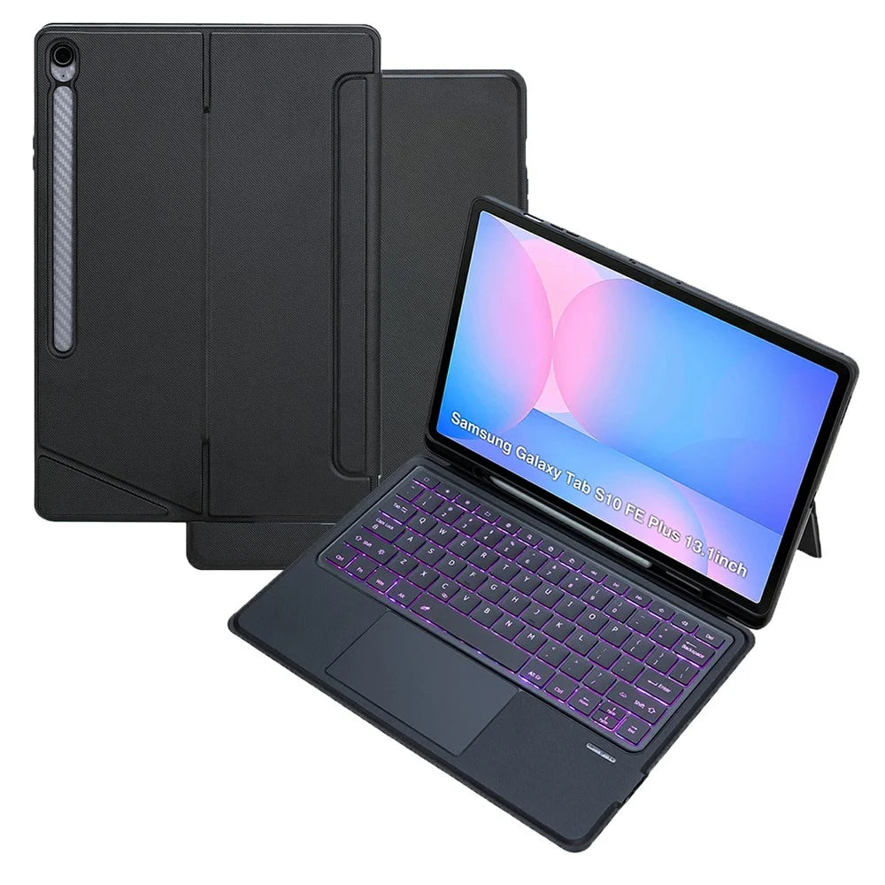 T820B-AS For Samsung Galaxy Tab S10 FE+ X620 / X626B Backlit Touchpad Bluetooth-Compatible Keyboard Leather Case - 1
