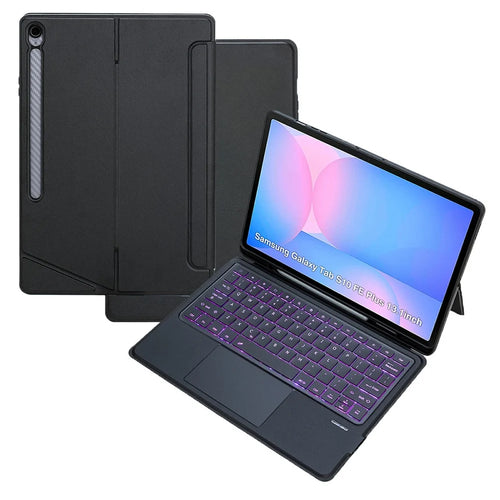 T820B-AS For Samsung Galaxy Tab S10 FE+ X620 / X626B Backlit Touchpad Bluetooth-Compatible Keyboard Leather Case - 1