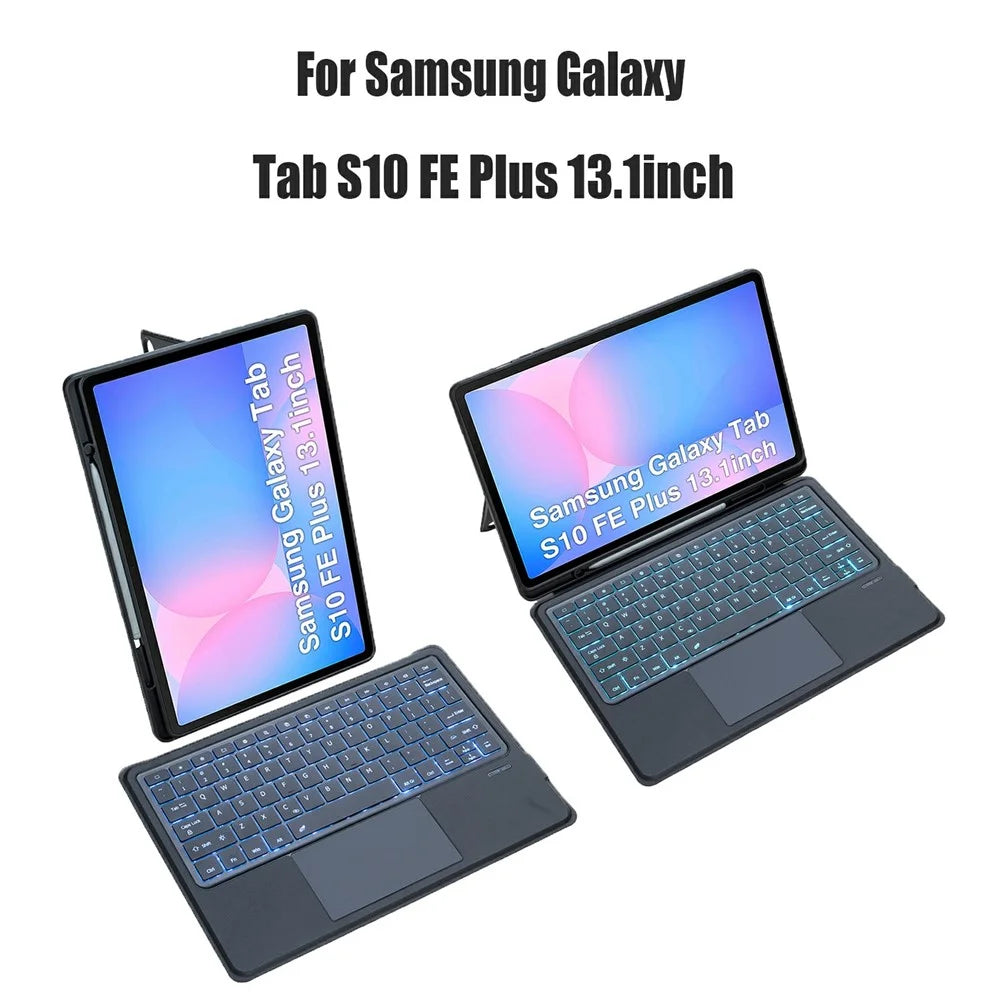 T820B-AS For Samsung Galaxy Tab S10 FE+ X620 / X626B Backlit Touchpad Bluetooth-Compatible Keyboard Leather Case - 2