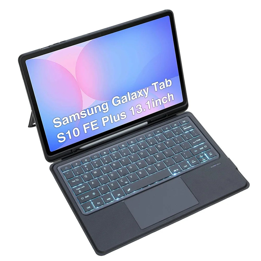 T820B-AS For Samsung Galaxy Tab S10 FE+ X620 / X626B Backlit Touchpad Bluetooth-Compatible Keyboard Leather Case - 3