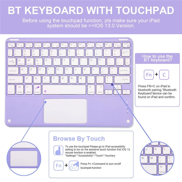Tablet Case for iPad Air 11 (2026) / (2025) / (2024) / Air (2022) / (2020) Touchpad Bluetooth-Compatible Keyboard Leather Stand Cover - Purple - 2