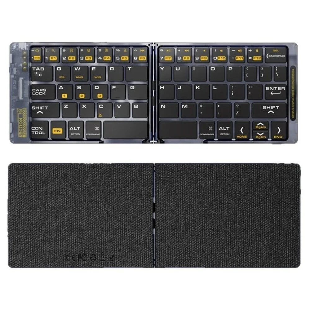 F69 Portable Bluetooth-Compatible Keyboard Transparent Design Two-Fold Keypad for Android / Windows / Ios - 1