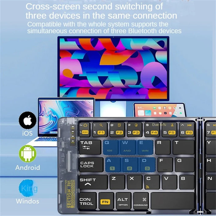 F69 Portable Bluetooth-Compatible Keyboard Transparent Design Two-Fold Keypad for Android / Windows / Ios - 4