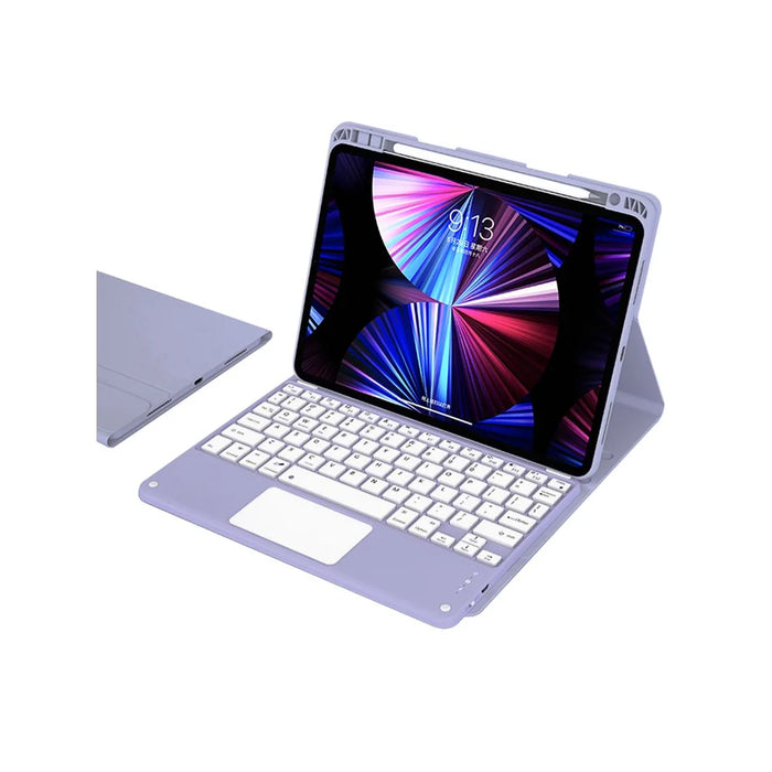 Leather Tablet Case for iPad Pro 11 (2022) / (2021) / (2020) / (2018) Detachable Touchpad Bluetooth-Compatible Keyboard Protective Cover - Purple - 1