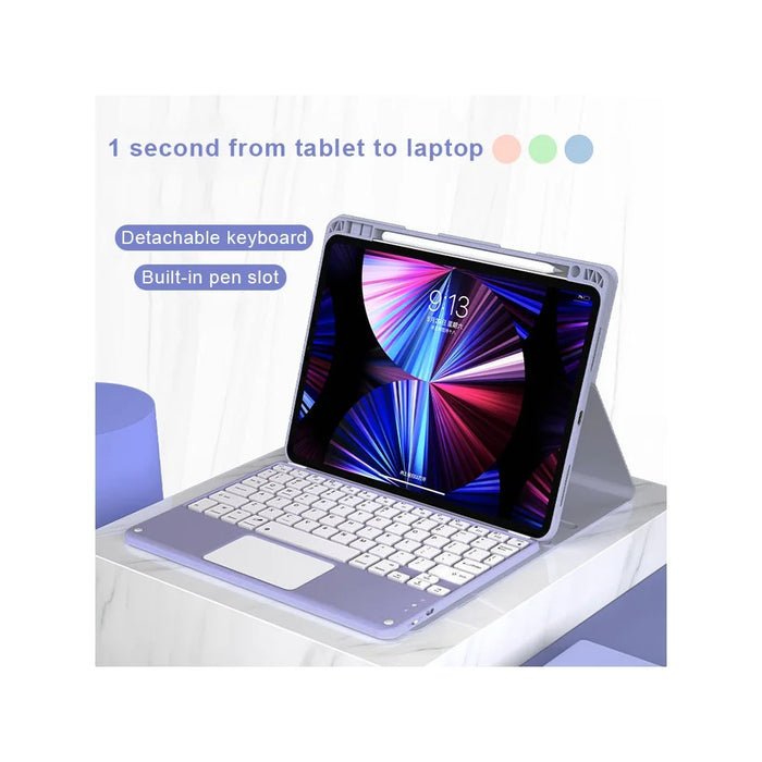 Leather Tablet Case for iPad Pro 11 (2022) / (2021) / (2020) / (2018) Detachable Touchpad Bluetooth-Compatible Keyboard Protective Cover - Purple - 2