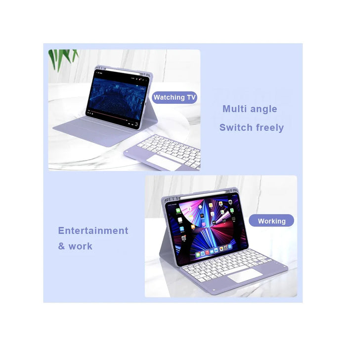 Leather Tablet Case for iPad Pro 11 (2022) / (2021) / (2020) / (2018) Detachable Touchpad Bluetooth-Compatible Keyboard Protective Cover - Purple - 6