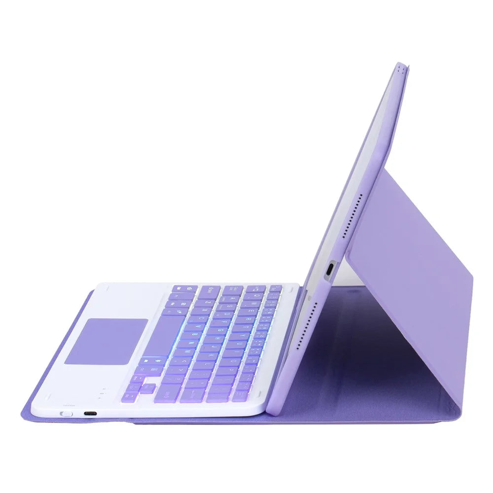 A13B-AS For iPad Pro 11 (2024) Pen Slot Design Leather Tablet Case + Backlit Bluetooth-Compatible Keyboard with Touchpad - Lilac Purple - 4