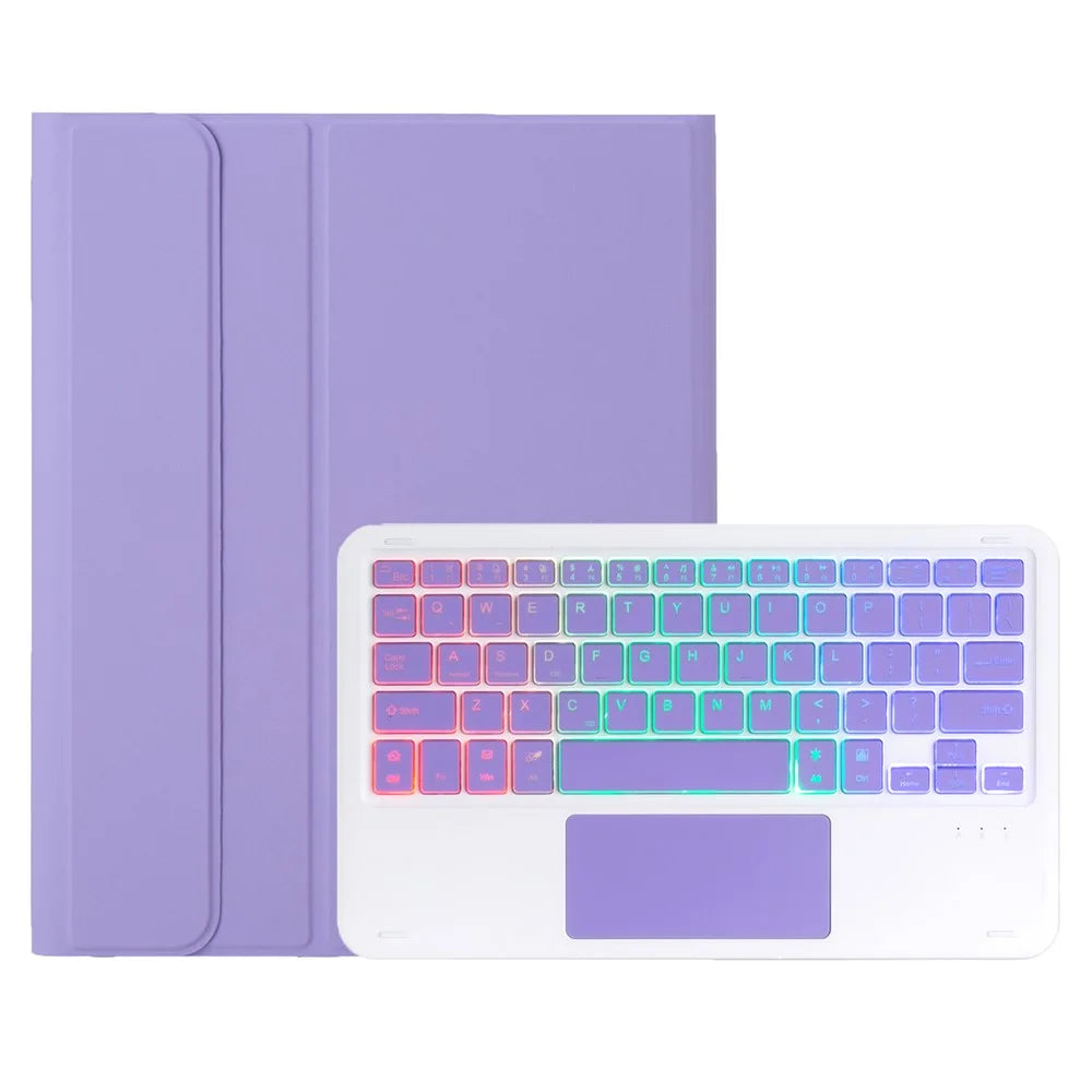 A13B-AS For iPad Pro 11 (2024) Pen Slot Design Leather Tablet Case + Backlit Bluetooth-Compatible Keyboard with Touchpad - Lilac Purple - 5