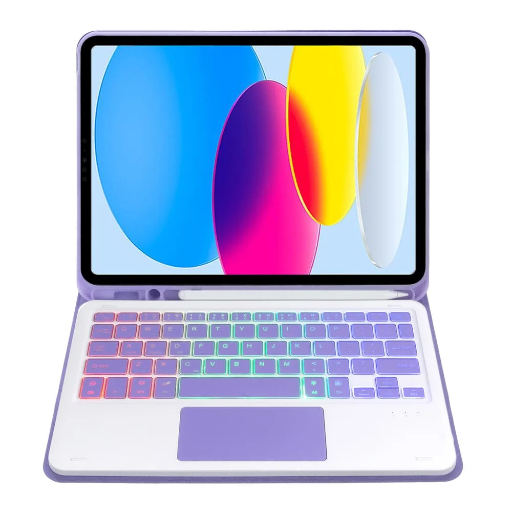 A10B-AS For iPad (2025) / 10.9 (2022) Pen Slot Design Leather Tablet Case + Backlit Bluetooth-Compatible Keyboard with Touchpad - Lilac Purple - 3