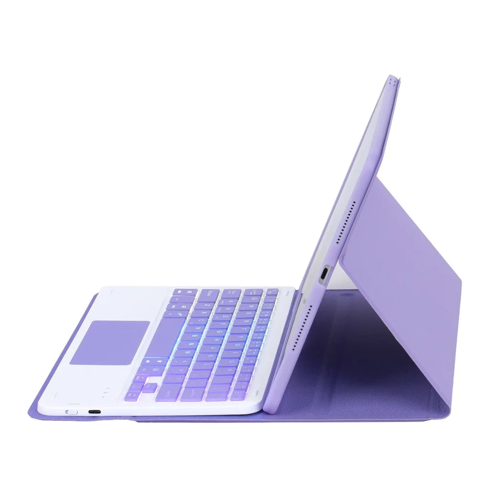 A10B-AS For iPad (2025) / 10.9 (2022) Pen Slot Design Leather Tablet Case + Backlit Bluetooth-Compatible Keyboard with Touchpad - Lilac Purple - 4