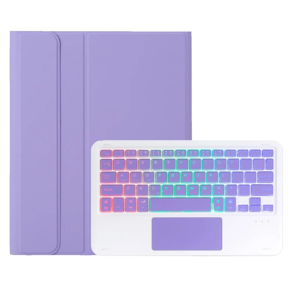 A10B-AS For iPad (2025) / 10.9 (2022) Pen Slot Design Leather Tablet Case + Backlit Bluetooth-Compatible Keyboard with Touchpad - Lilac Purple - 5