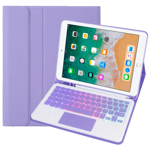 A07B-AS Backlit Keyboard For iPad 9.7-inch (2018) / (2017) / Pro 9.7 inch (2016) / Air 2 / Air (2013) Leather Case + Keyboard with Touchpad - Lilac Purple - 1