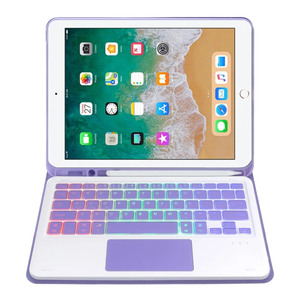 A07B-AS Backlit Keyboard For iPad 9.7-inch (2018) / (2017) / Pro 9.7 inch (2016) / Air 2 / Air (2013) Leather Case + Keyboard with Touchpad - Lilac Purple - 3
