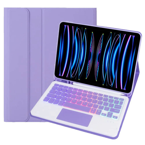 A11B-AS Backlit Keyboard For iPad Pro 11 (2022) / (2021) / (2020) / (2018) / Air (2022) / (2020) , Leather Tablet Case + Keyboard with Touchpad - Lilac Purple - 1