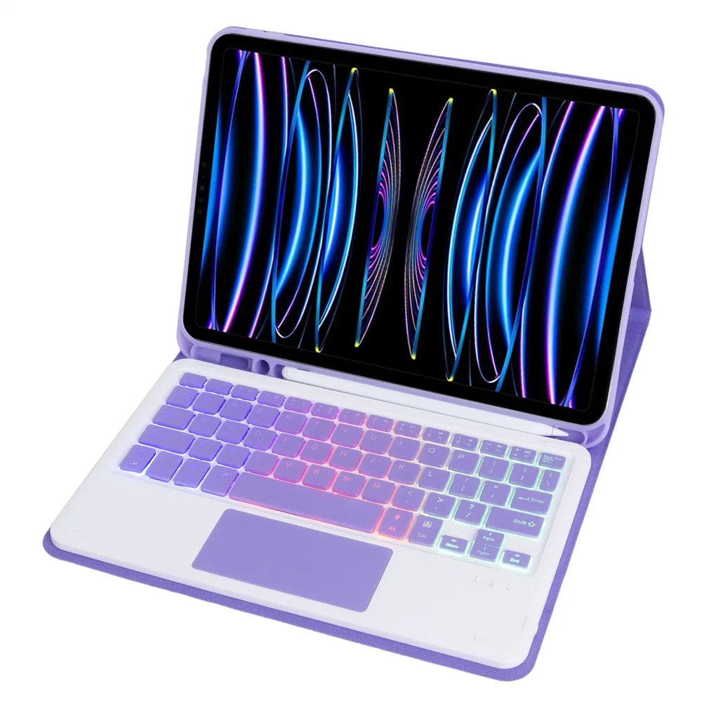 A11B-AS Backlit Keyboard For iPad Pro 11 (2022) / (2021) / (2020) / (2018) / Air (2022) / (2020) , Leather Tablet Case + Keyboard with Touchpad - Lilac Purple - 2