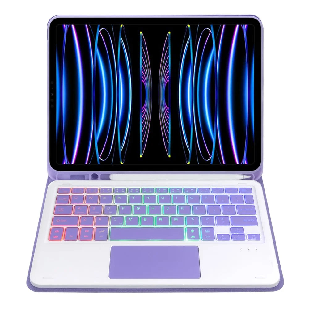 A11B-AS Backlit Keyboard For iPad Pro 11 (2022) / (2021) / (2020) / (2018) / Air (2022) / (2020) , Leather Tablet Case + Keyboard with Touchpad - Lilac Purple - 3