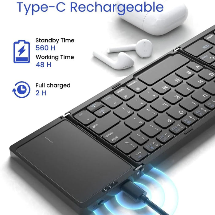 B089T Pocket Size Tri-fold Touchpad Bluetooth-compatible Keyboard for Android  /  Windows  /  iOS, with Phone Bracket - Black - 4