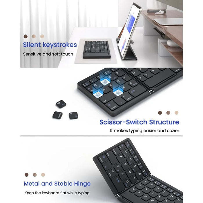 B089T Pocket Size Tri-fold Touchpad Bluetooth-compatible Keyboard for Android  /  Windows  /  iOS, with Phone Bracket - Black - 7
