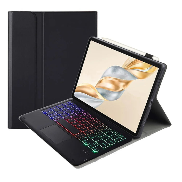 AH28-AS For Honor Pad X9a / X9 Pro Backlit Touchpad Bluetooth-Compatible Keyboard Leather Tablet Case - Black - 1