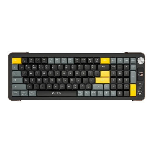 IMICE AN-800 99 Keys 2.4G + Bluetooth-compatible Wireless Keyboard Scissor Switch Rechargeable Keyboard - Black+Grey+Yellow - 1