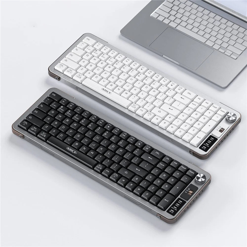 IMICE AN-800 99 Keys 2.4G + Bluetooth-compatible Wireless Keyboard Scissor Switch Rechargeable Keyboard - Black+Grey+Yellow - 6
