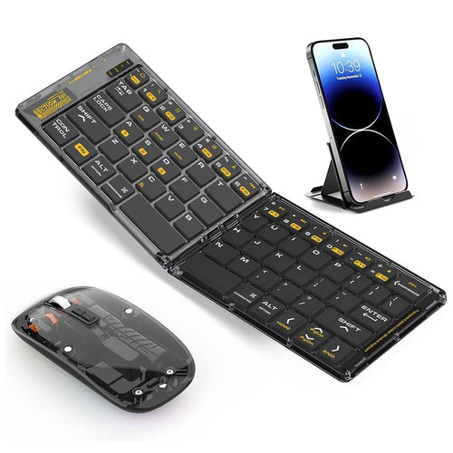 F69 Foldable Bluetooth-compatible Keyboard for Android  /  iOS  /  Windows with Mouse and Phone Stand Set - 1