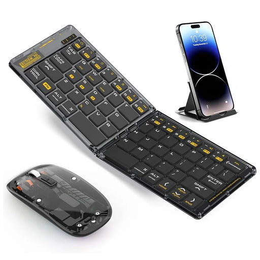 F69 Foldable Bluetooth-compatible Keyboard for Android  /  iOS  /  Windows with Mouse and Phone Stand Set - 1