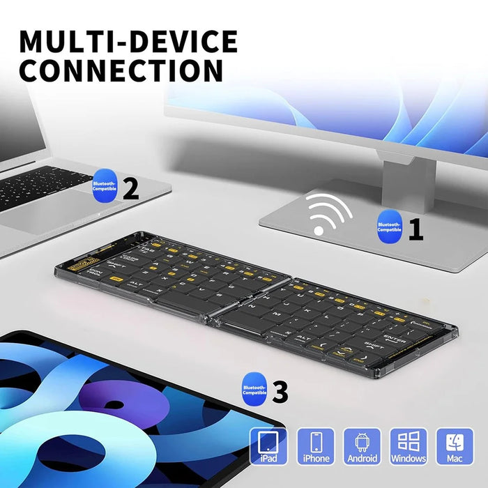 F69 Foldable Bluetooth-compatible Keyboard for Android  /  iOS  /  Windows with Mouse and Phone Stand Set - 4