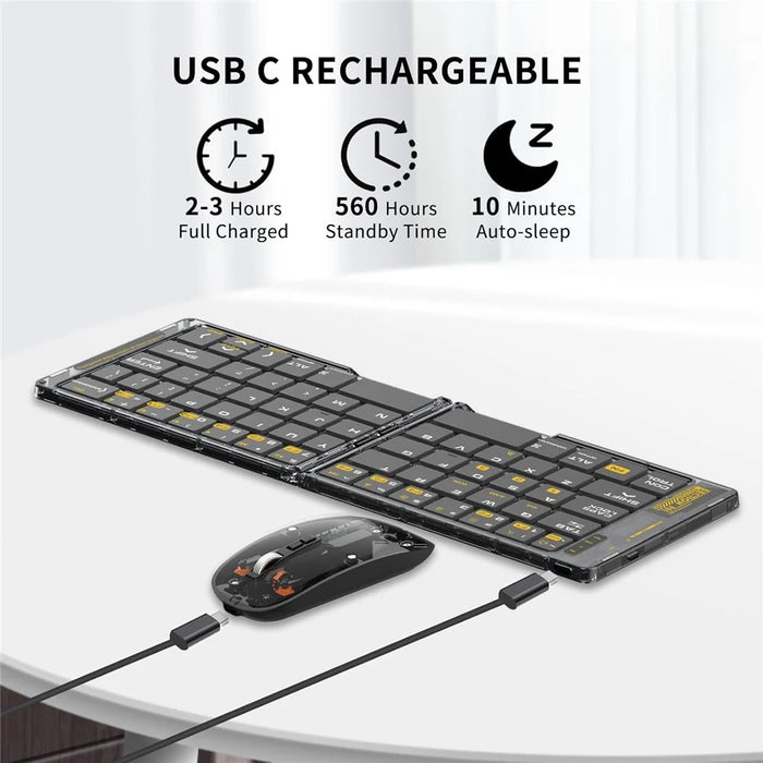 F69 Foldable Bluetooth-compatible Keyboard for Android  /  iOS  /  Windows with Mouse and Phone Stand Set - 6