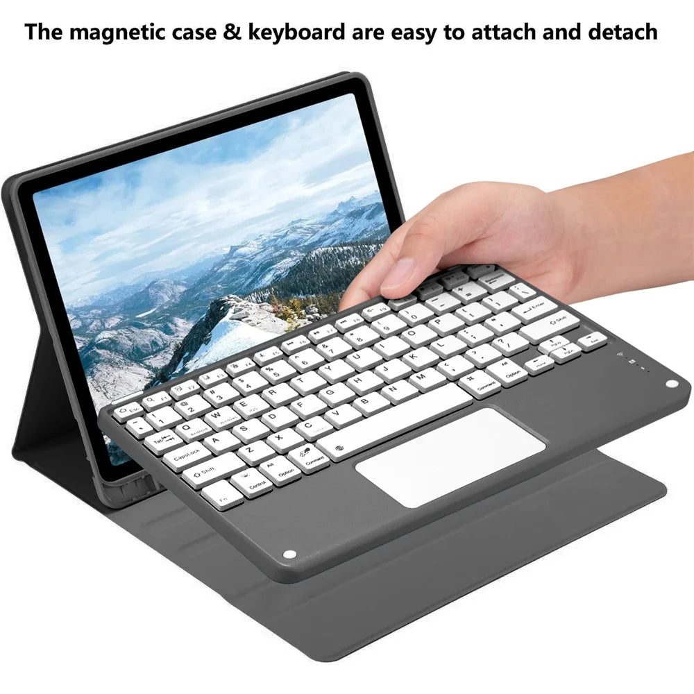 For iPad (2025)  /  iPad 10.9 (2022) Skin-touch Leather Protective Case with X7 Touchpad Bluetooth-compatible Keyboard - Black - 2