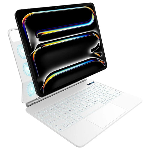 For iPad Pro 11 (2024) Bluetooth-compatible Keyboard Leather Case Floating Magnetic Keyboard with Touchpad - White - 1